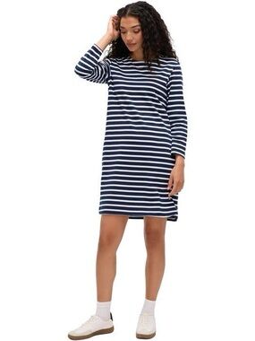 Navy and White Striped Long-Sleeve Shift Dress